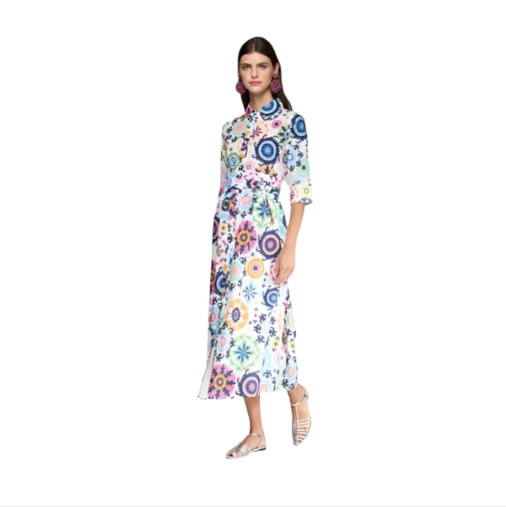 Vilagallo Brenda Suzani Voile Dress In Multi Cotton Midi Dress NWOT Size 8